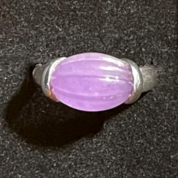 Lavender Jade East West Silver 925 Ring Size 8 - Picture 1 of 8